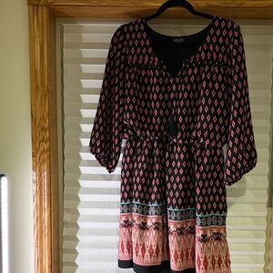 Lily Rose Black and Pink Geometric Long Sleeve Dress